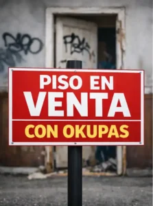 Cartel de piso en venta con okupas