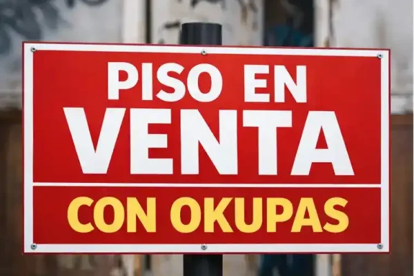 Cartel de piso en venta con okupas